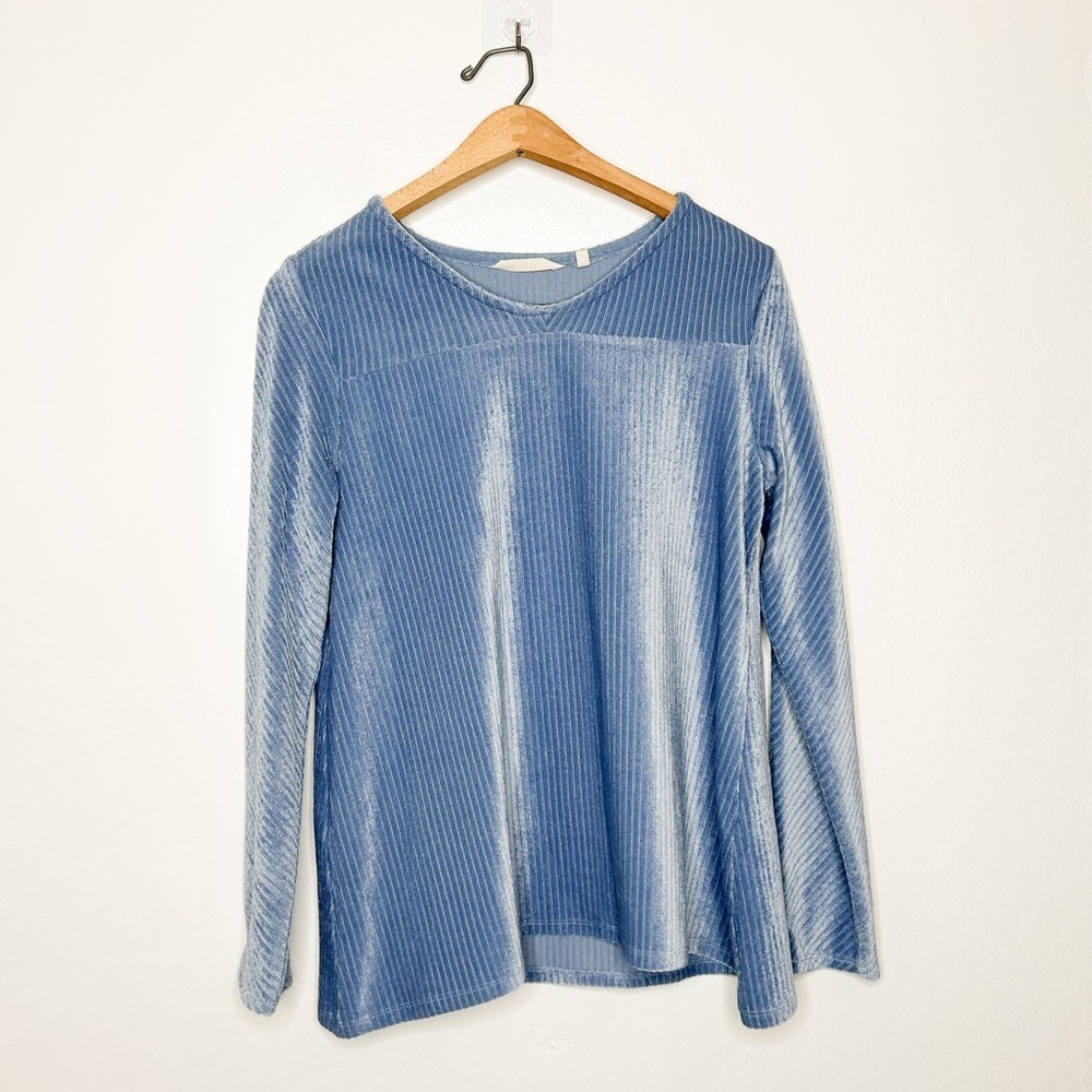 Soft Surroundings Lucy Luxe Top Blue Ribbed Velvet Long Sleeve‎ Top Small S - Picture 2 of 8